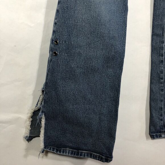 Z Cavaricci Low Rise Jeans Y2K Flare Size 5 Grommets Blue Vintage Distressed - Picture 4 of 15